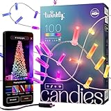 Twinkly Candies - Cadena de luces de Navidad con 100 LEDs RGB - Controlada por App y alimentada por USB-C - Decoración interior inteligente, 6m, Vela, Cable Transparente